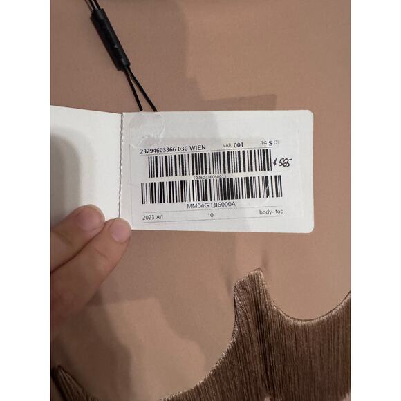 NWT Max Mara SportMax Nude Pink Fringe Bodycon Turtleneck Long Sleeve Top Size S - Picture 7 of 10